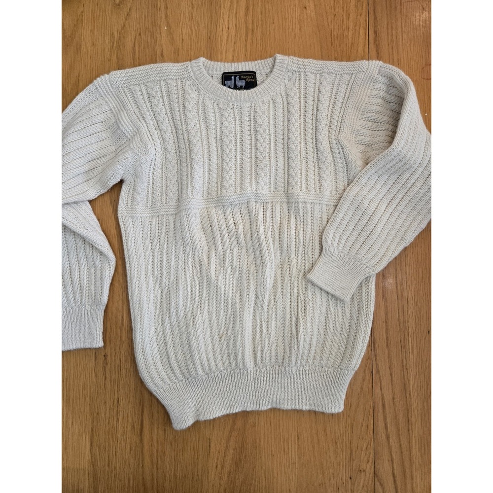America'a Alpaca Pure Luxury XS Cream Fisherman Cable Knit Sweater Minimal